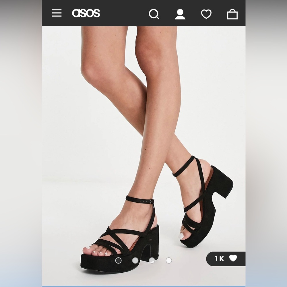 ASOS Hackney strappy mid heeled platforms in black Size 8